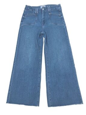 PAIGE Anessa High Rise Patch Pocket Crop Wide Leg Jeans Blue Size 28 Raw Hem